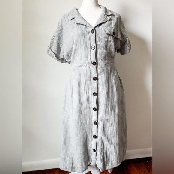 Leia & Co Cotton Tie Button Down Midi Dress - Picture 3 of 6